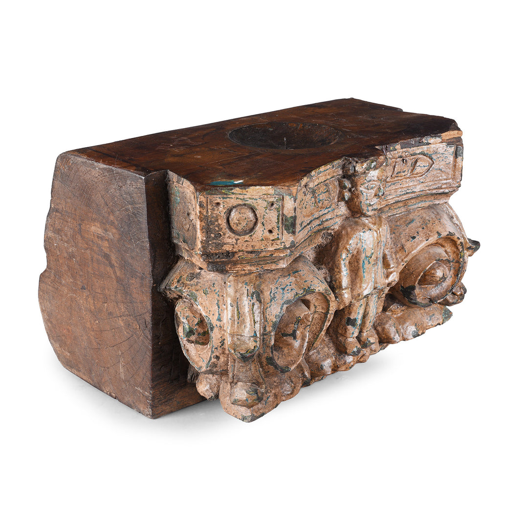 Angled VIew Of Antique Indian Carved Candle Stand | Indigo Antiques