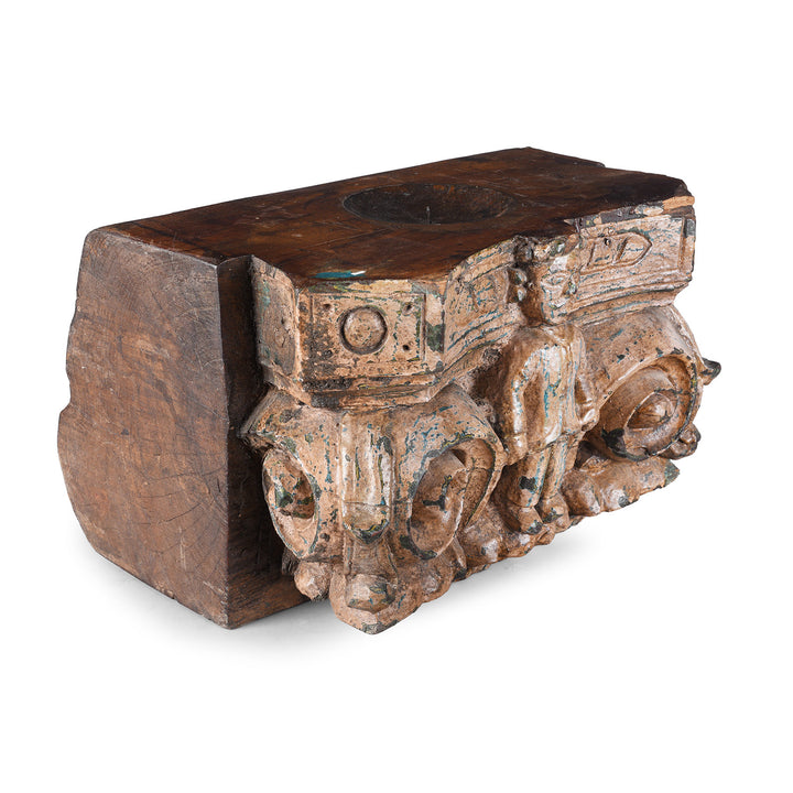 Angled VIew Of Antique Indian Carved Candle Stand | Indigo Antiques