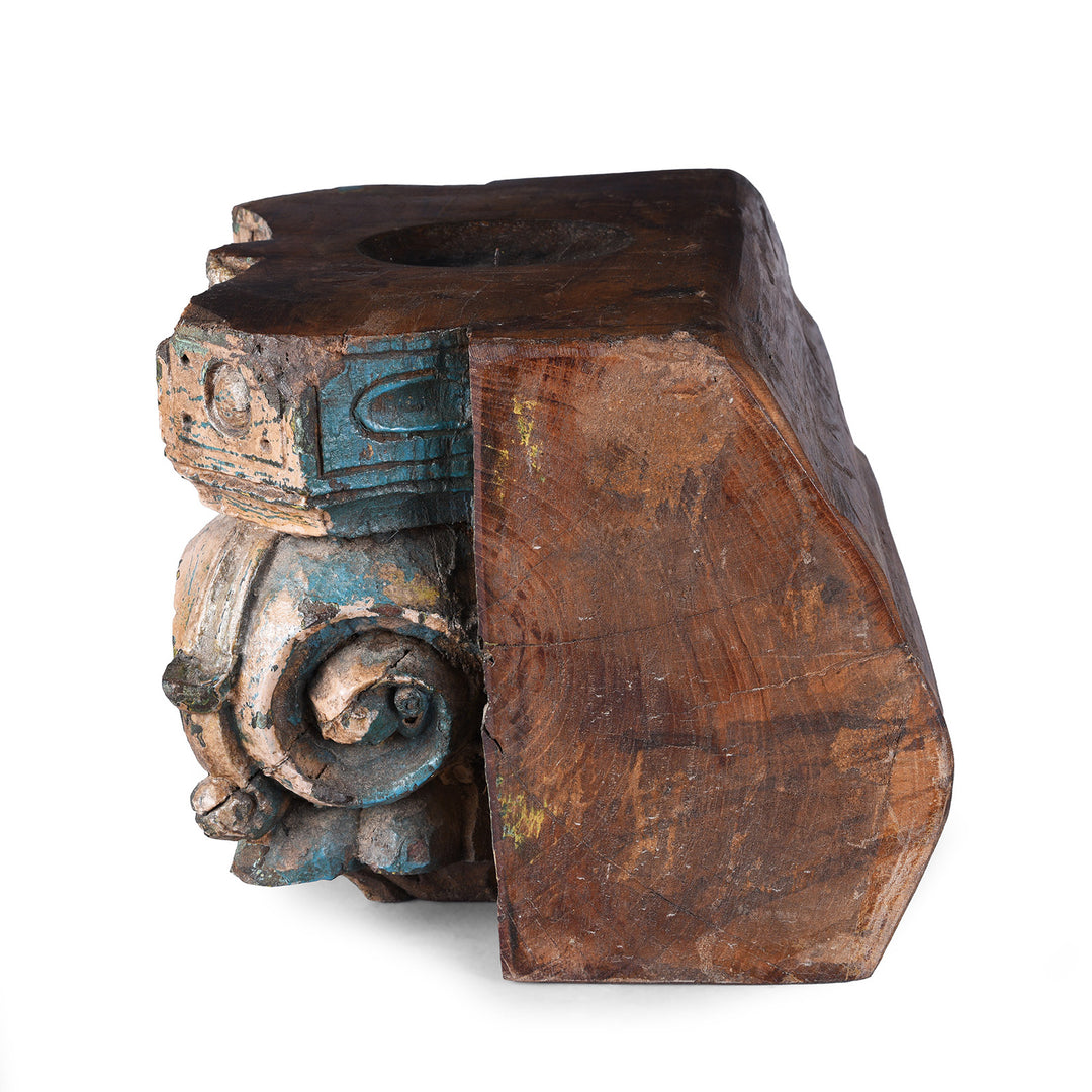 Side View Of Antique Indian Carved Candle Stand | Indigo Antiques