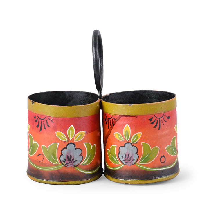 Vintage Indian Painted 2 Way Planter Made From Old Bottle Carrier