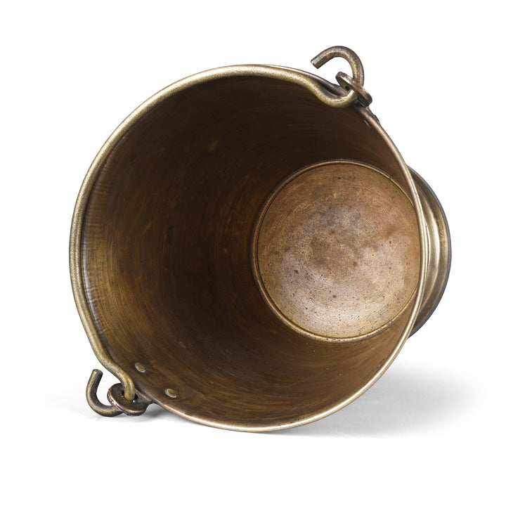 Interior Of Antique Brass Bucket With Trishul Trident Maker’s Mark And Swing Handle From India