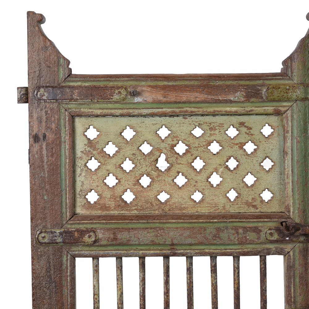 Corner Detail From Antique Indian Green Painted Teak Dog Gate | Indigo Antiques