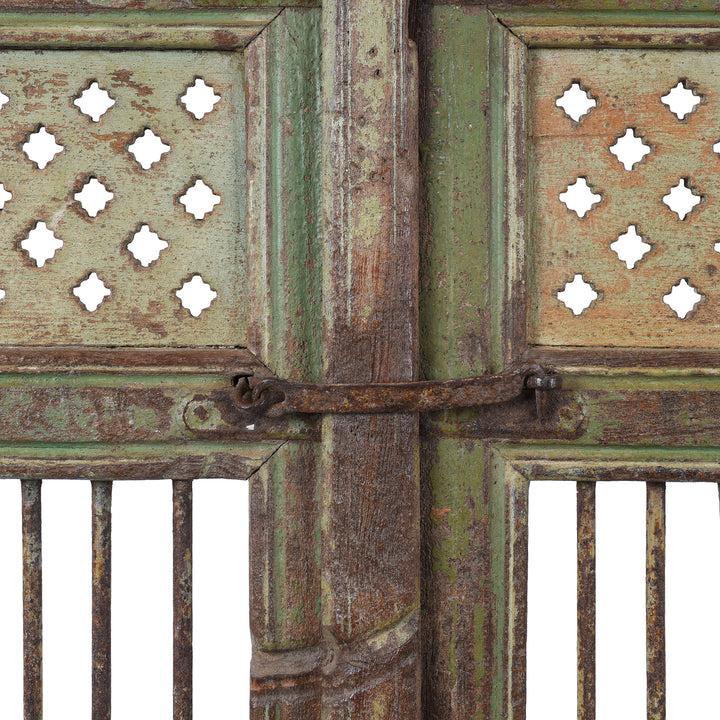 Latch Detail From Antique Indian Green Painted Teak Dog Gate | Indigo Antiques