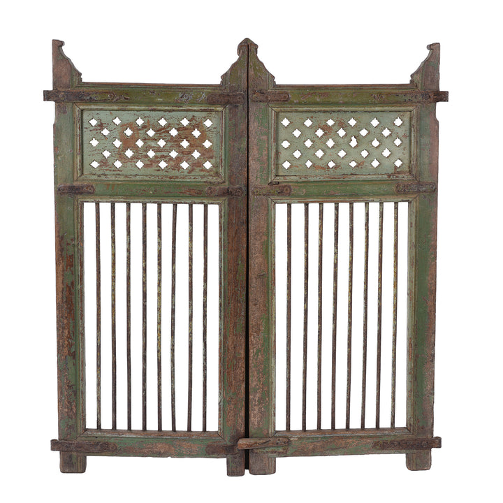Back Of Antique Indian Green Painted Teak Dog Gate | Indigo Antiques