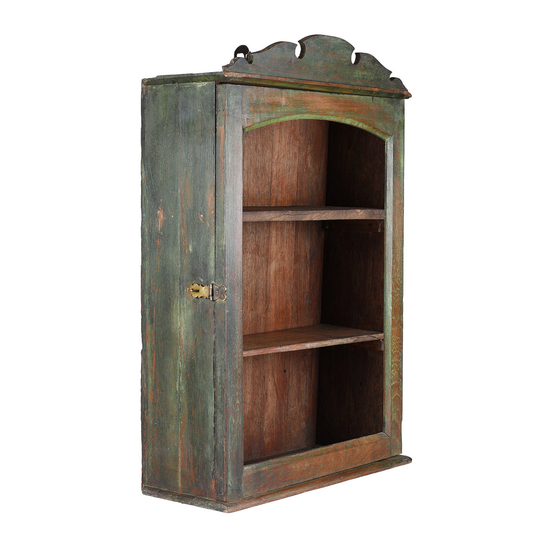 Angled View Of Indian Glazed Teak Wall Cabinet | Indigo Antiques