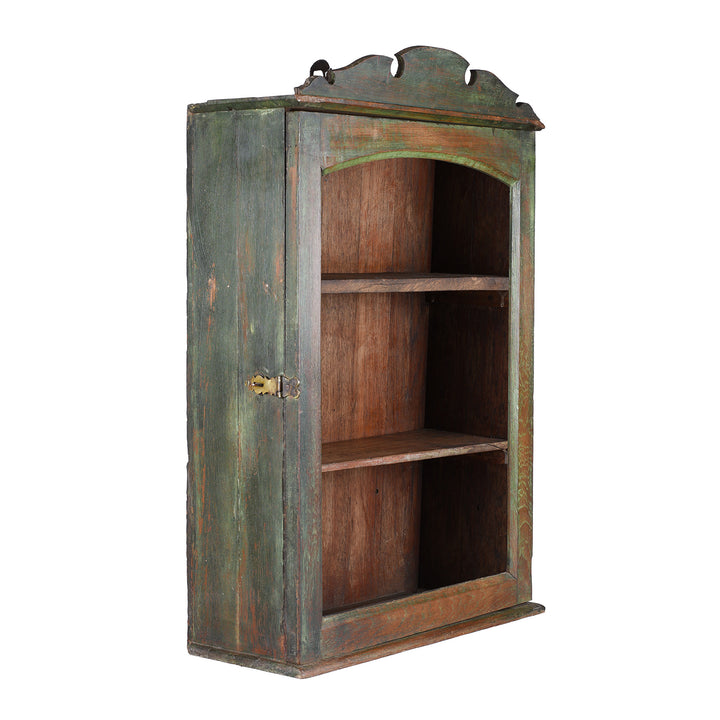 Angled View Of Indian Glazed Teak Wall Cabinet | Indigo Antiques