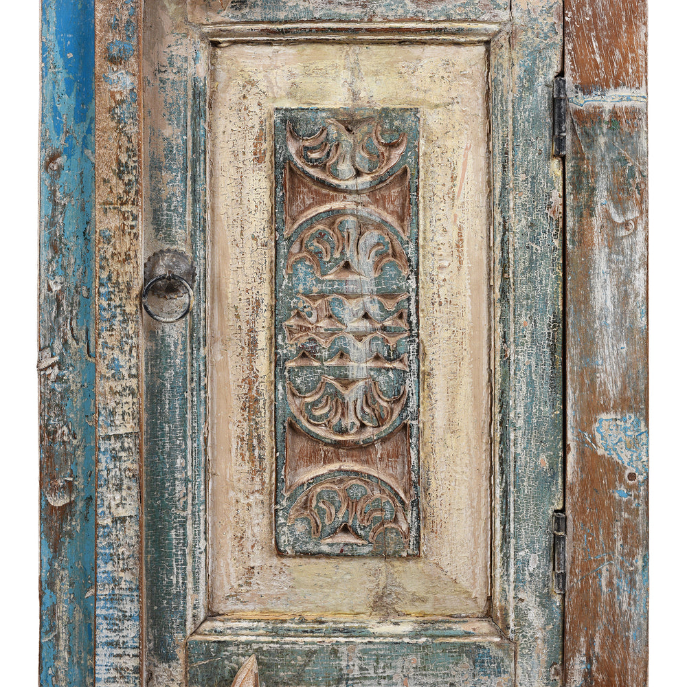 Carved Door Detail From Reclaimed Teak Cabinet Made From Salvaged Carved Panels, Durable Decorative Storage From