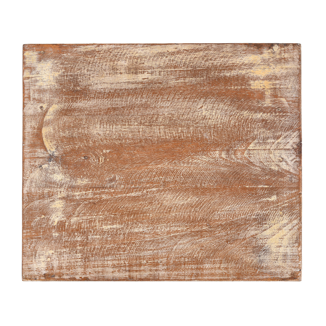 Top Down View Of Reclaimed Teak Cabinet Made From Salvaged Carved Panels, Durable Decorative Storage From India