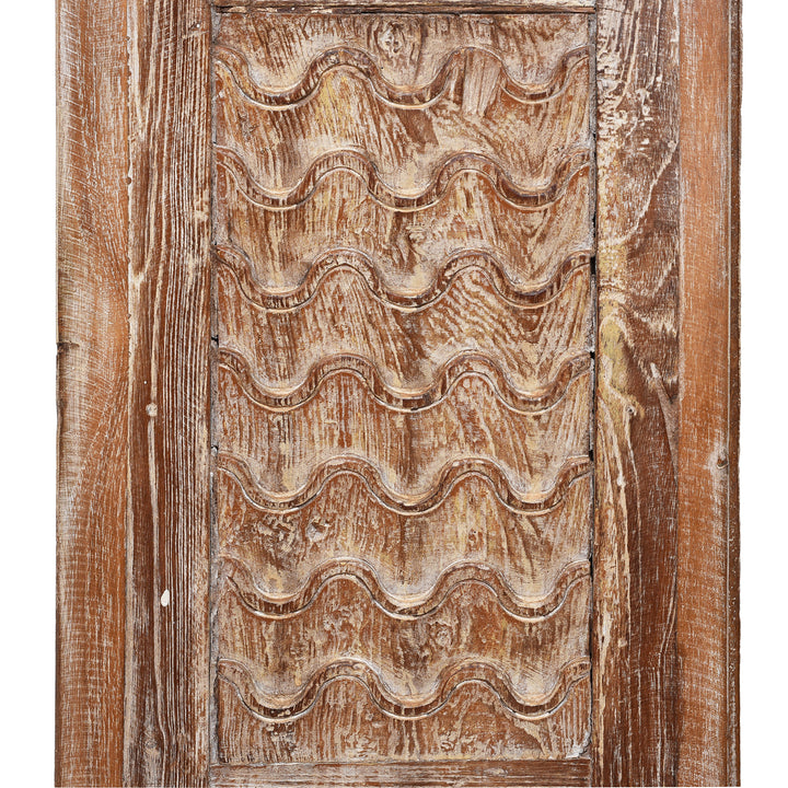 Carving On The Side Of Reclaimed Teak Cabinet Made From Salvaged Carved Panels, Durable Decorative Storage From India