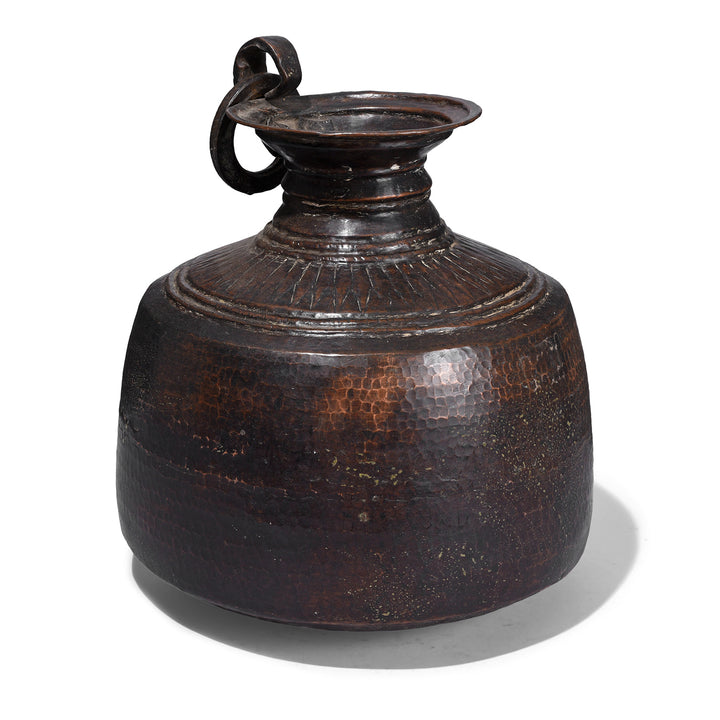 Nineteenth Century Hand Beaten Copper Water Pot From Nepal With Forged Ring Detail