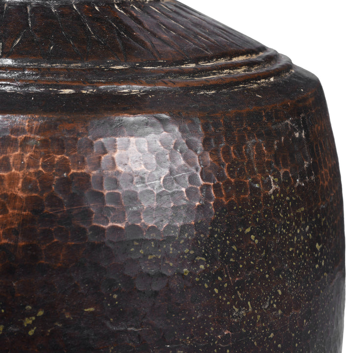 Metal Detail From Nineteenth Century Hand Beaten Copper Water Pot From Nepal With Forged Ring Detail