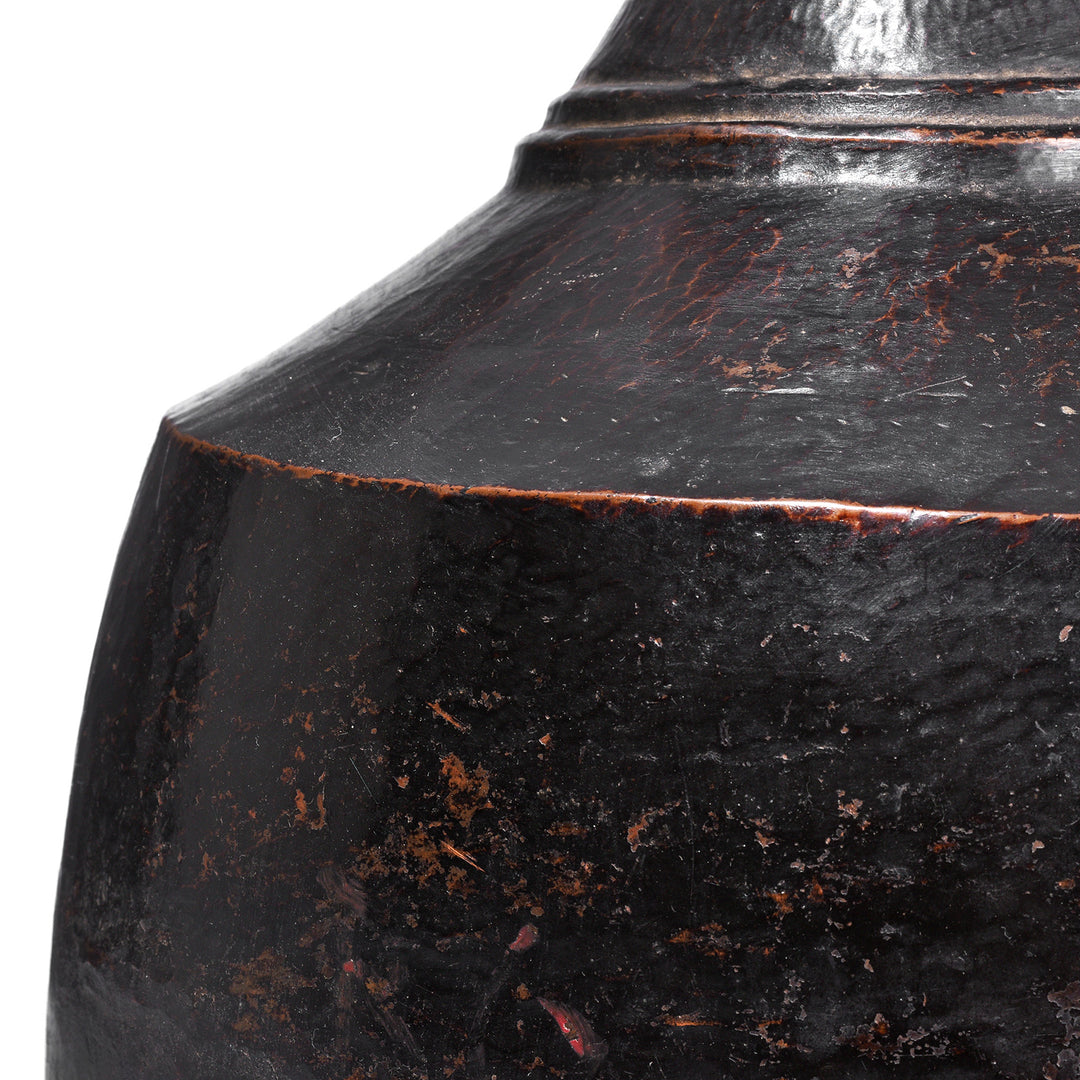 Metal Detail From Nineteenth Century Hand Beaten Copper Water Pot From Nepal With Forged Ring Detai