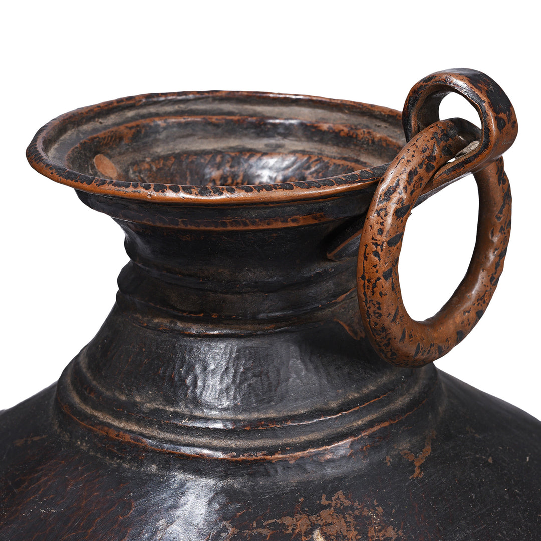 Spout Detail From Nineteenth Century Hand Beaten Copper Water Pot From Nepal With Forged Ring Detai