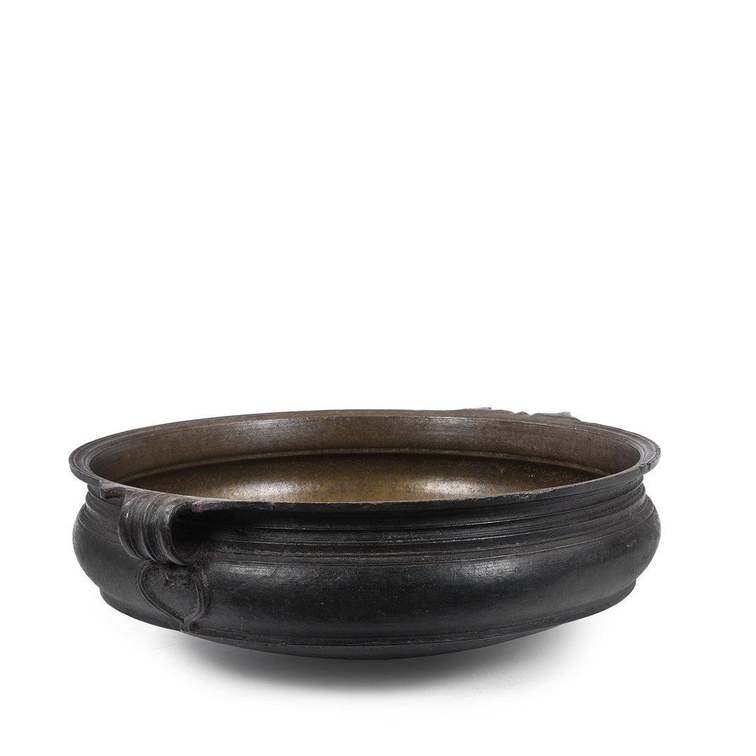 Angled View Of Bronze Urli Cauldron With Loop Handles From South India 19th Century