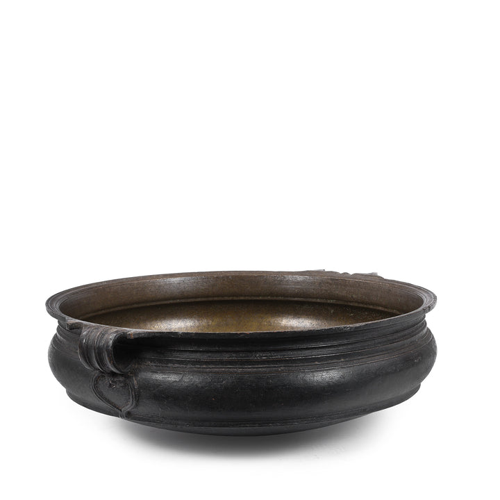 Angled View Of Bronze Urli Cauldron With Loop Handles From South India 19th Century