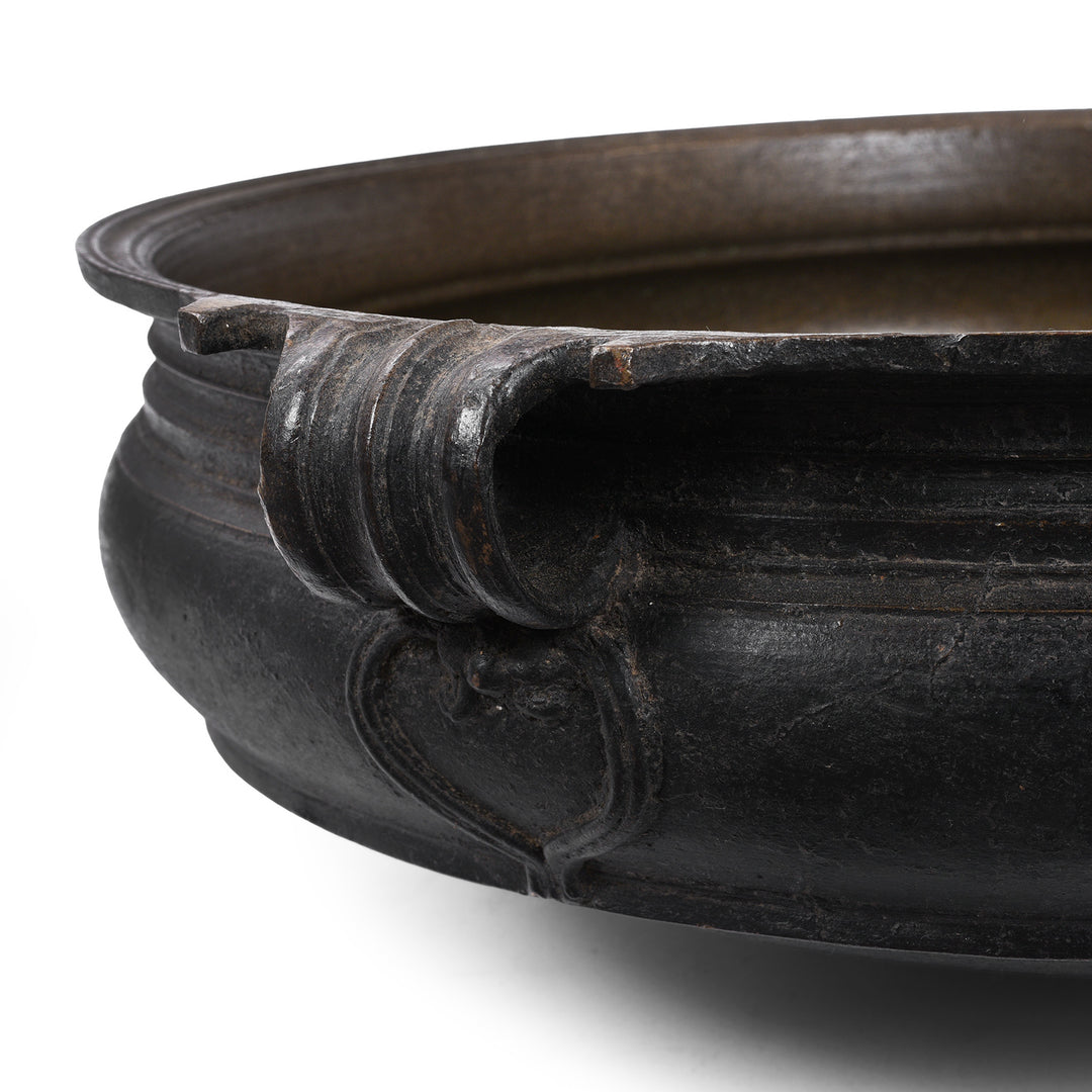 Detailed View Of Handle From Bronze Urli Cauldron With Loop Handles From South India 19th Century