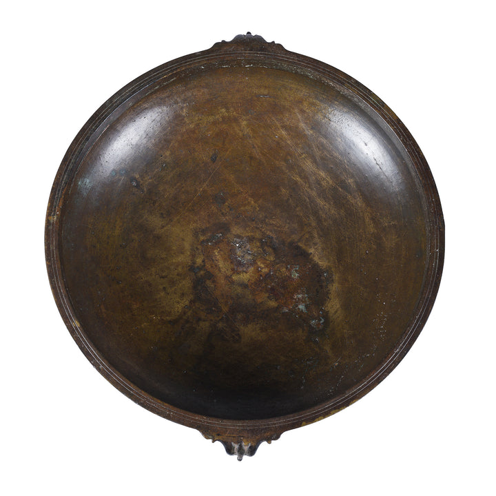 Top Down View Of Bronze Urli Cauldron From Kerala South India Late 19th Century With Loop Handles And Aged Patina