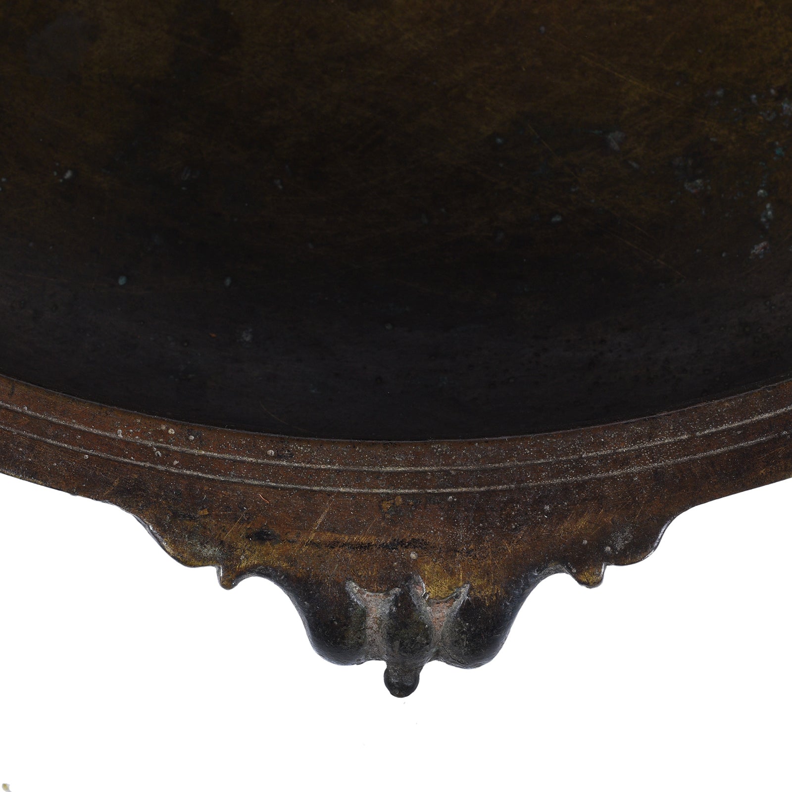 Handle Detail Of Bronze Urli Cauldron From Kerala South India Late 19th Century With Loop Handles And Aged Patina