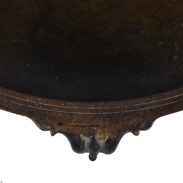 Handle Detail Of Bronze Urli Cauldron From Kerala South India Late 19th Century With Loop Handles And Aged Patina