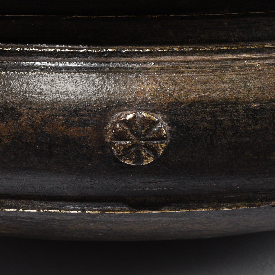 Detail Of Side Of Late 19th Century South Indian Bronze Urli Cauldron With Loop Handles And Rich Aged Patina