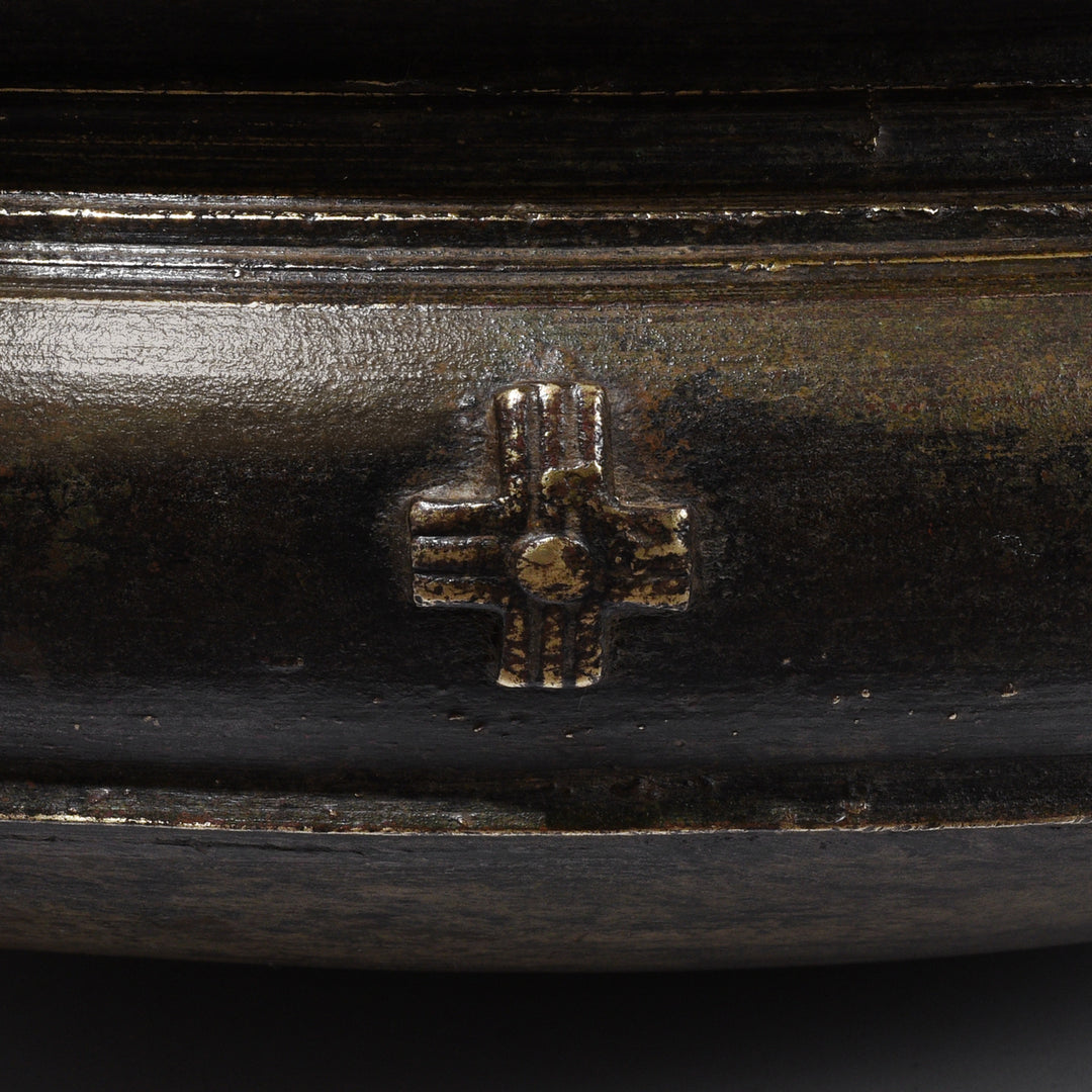 Detail Of Bronze Work From Late 19th Century South Indian Bronze Urli Cauldron With Loop Handles And Rich Aged Patina