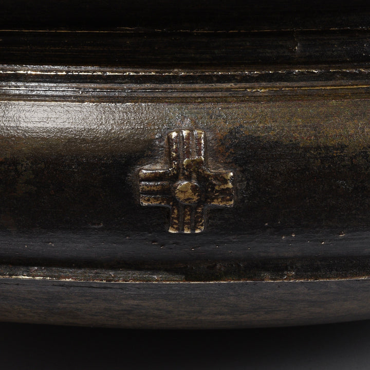 Detail Of Bronze Work From Late 19th Century South Indian Bronze Urli Cauldron With Loop Handles And Rich Aged Patina
