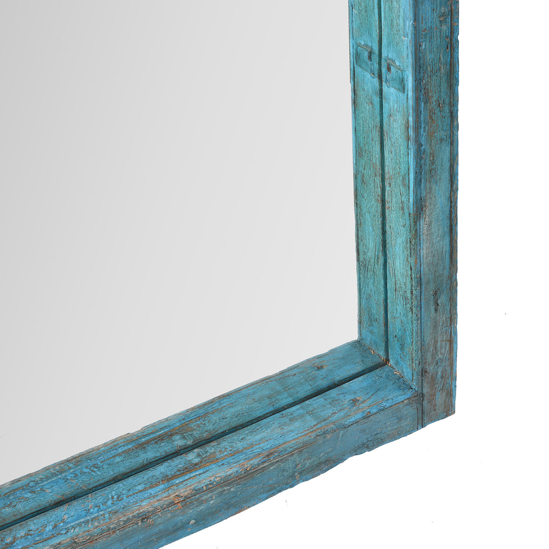 Depth Detail From Antique Teak Mirror With Blue Patina And Carved Parrot Motifs From Northern India.