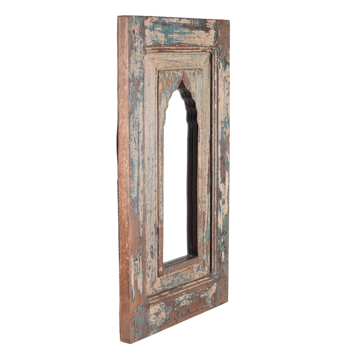 Angled VIew Of Indian Mihrab Mirror Made From Old Teak | Indigo Antiques