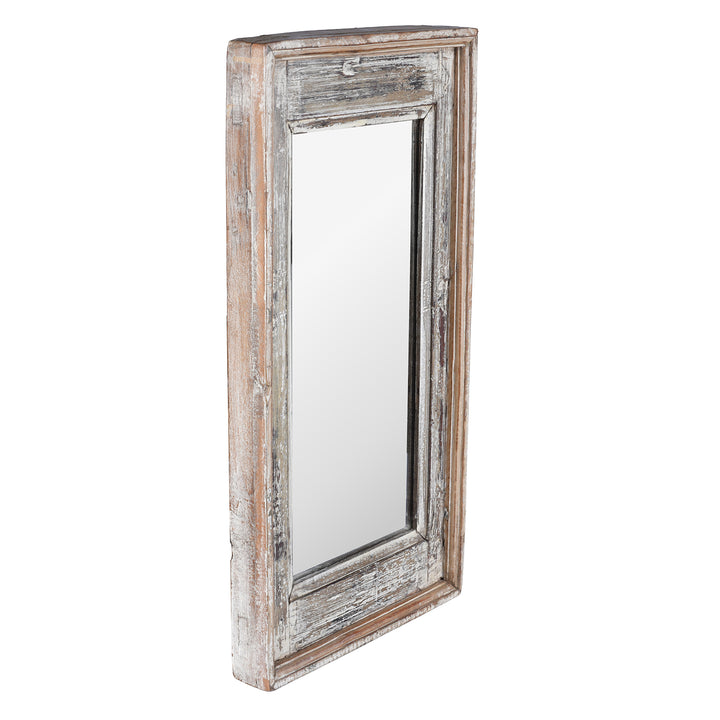 Angled View Of Small Rustic Indian Reclaimed Wood Teak Mirror