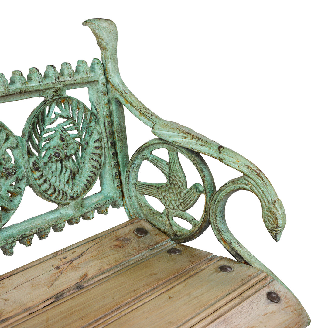 Arm Rest Detail From Reproduction Cast Iron Garden Bench with Decorative Dog Motif €“ Vintage-Style Outdoor Seating