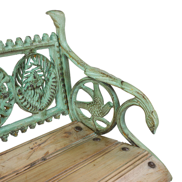 Arm Rest Detail From Reproduction Cast Iron Garden Bench with Decorative Dog Motif €“ Vintage-Style Outdoor Seating