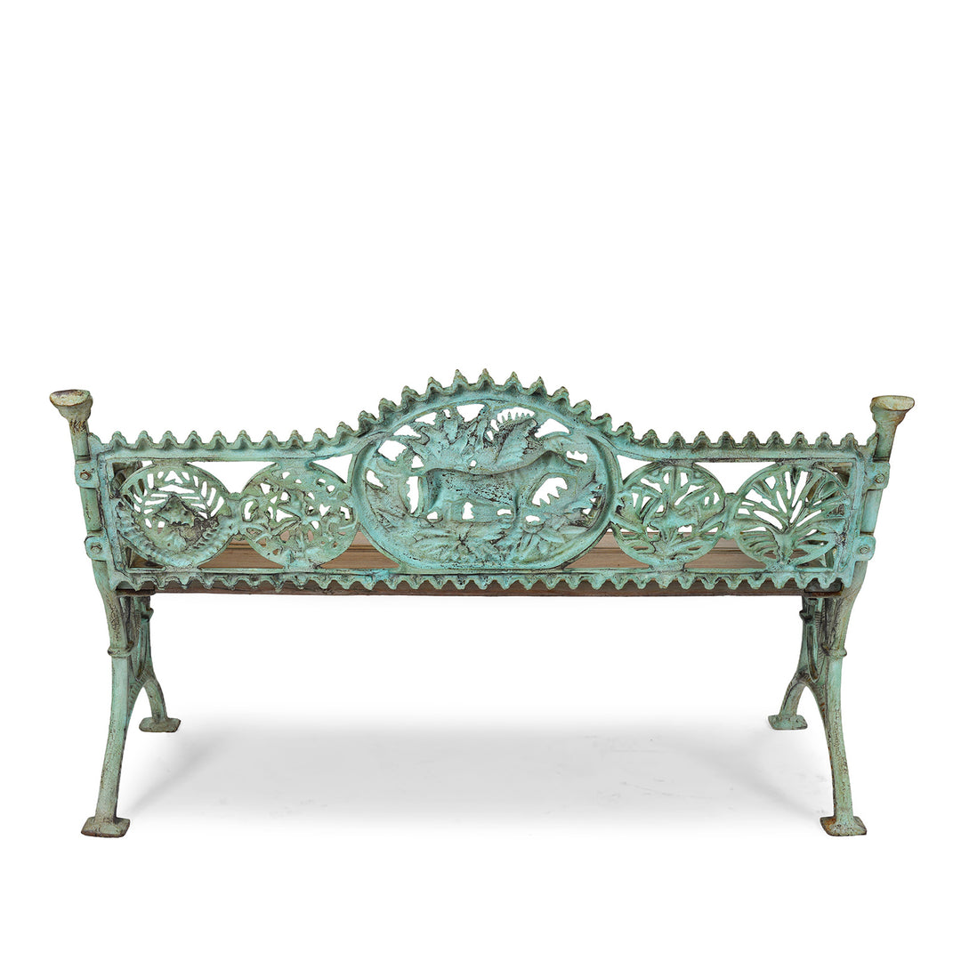 Back Of Reproduction Cast Iron Garden Bench with Decorative Dog Motif €“ Vintage-Style Outdoor Seating