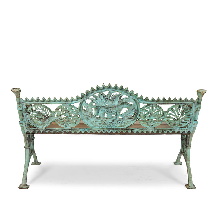 Back Of Reproduction Cast Iron Garden Bench with Decorative Dog Motif €“ Vintage-Style Outdoor Seating