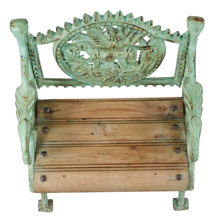 Top Down View Of Reproduction cast iron garden seat with dog motif €“ heavy€‘duty vintage-style outdoor seat featuring detailed dog-shaped design and slatted timber seat