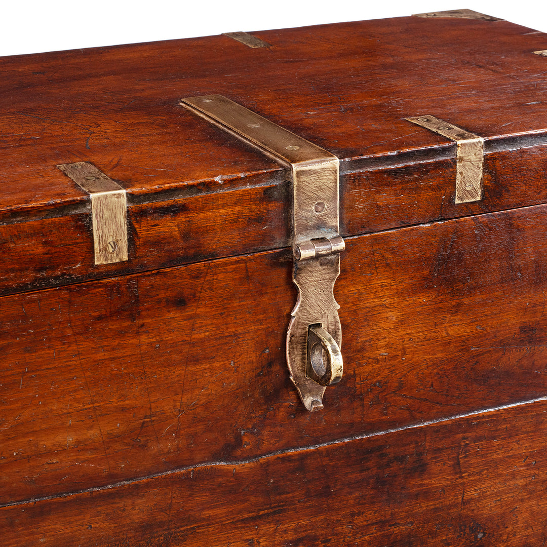 Latch Detail From 19th Century Brass Bound Anglo Indian Teak Military Chest With Original Fittings