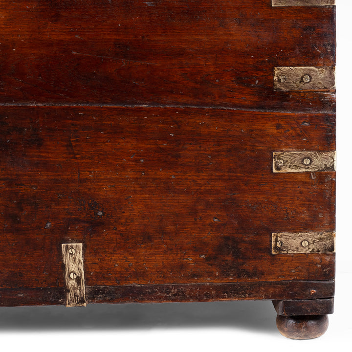 Foot Detail From 19th Century Brass Bound Anglo Indian Teak Military Chest With Original Fittings