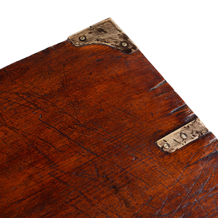 Surface Detail From 19th Century Brass Bound Anglo Indian Teak Military Chest With Original Fittings