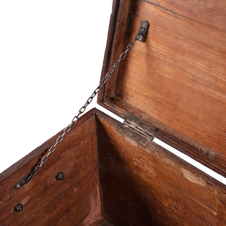 Chain Detail From 19th Century Brass Bound Anglo Indian Teak Military Chest With Original Fittings