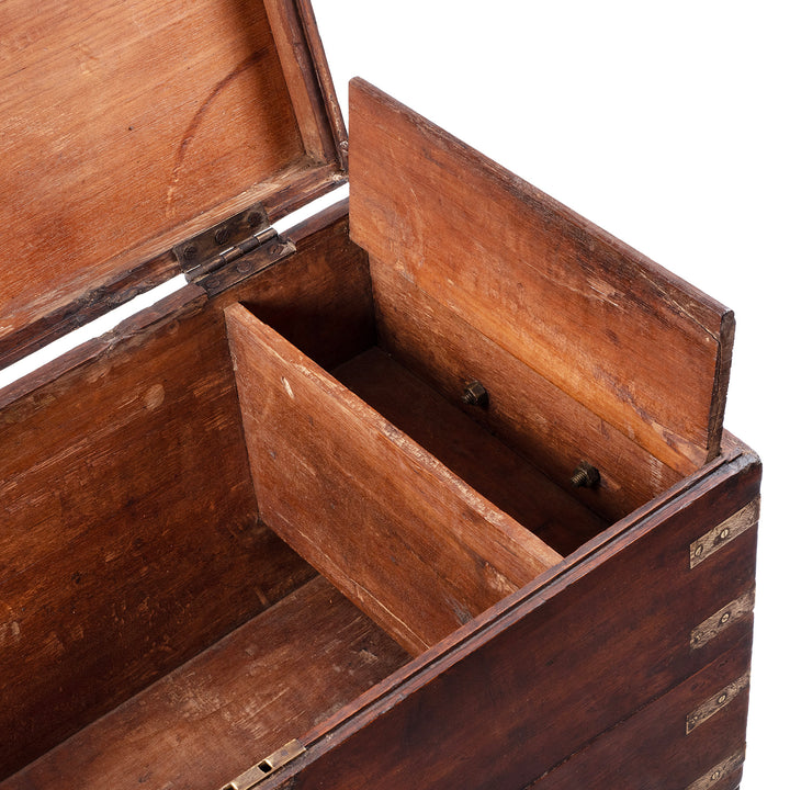 Candle Box Detail From 19th Century Brass Bound Anglo Indian Teak Military Chest With Original Fittings
