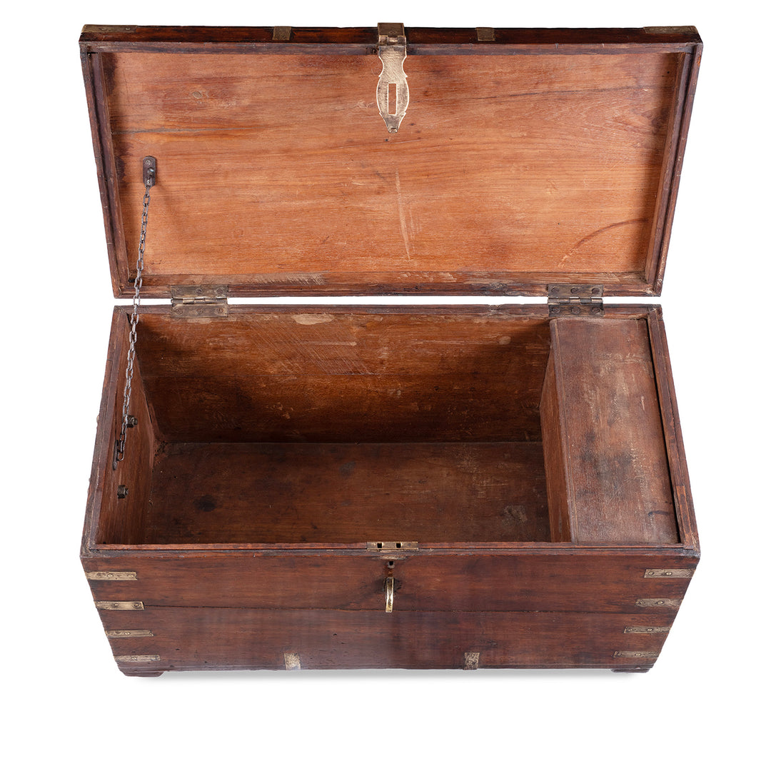 Interior Of 19th Century Brass Bound Anglo Indian Teak Military Chest With Original Fittings