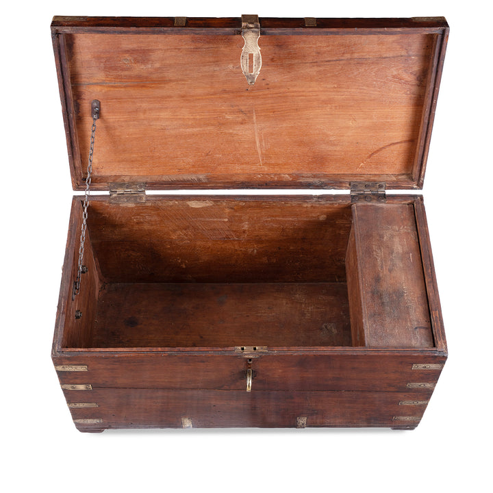 Interior Of 19th Century Brass Bound Anglo Indian Teak Military Chest With Original Fittings