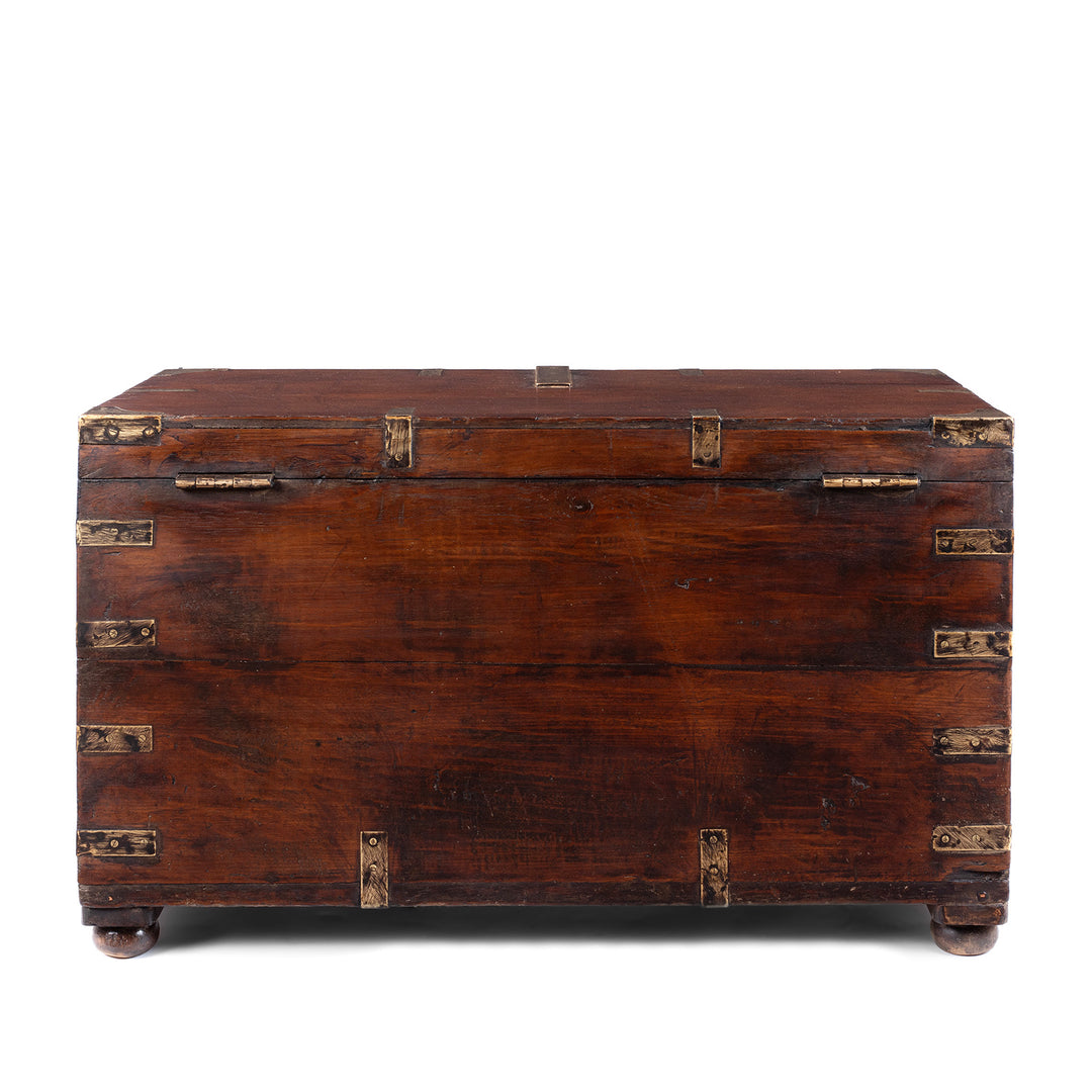 Back Of 19th Century Brass Bound Anglo Indian Teak Military Chest With Original Fittings