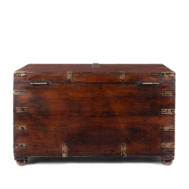 Back Of 19th Century Brass Bound Anglo Indian Teak Military Chest With Original Fittings