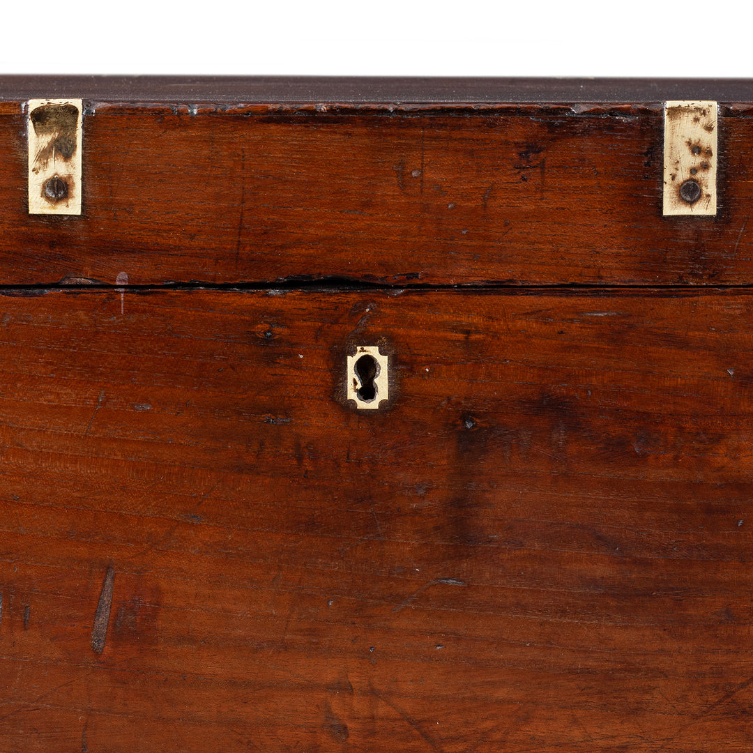 Keyhole Detail From Brass Bound Teak Anglo Indian Military Chest With Original Fittings And Patina