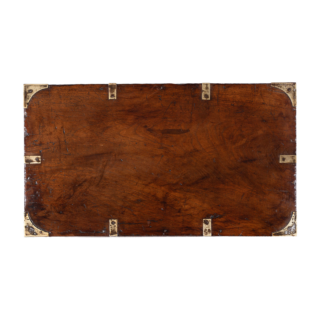Top Down View Of Brass Bound Teak Anglo Indian Military Chest With Original Fittings And Patina
