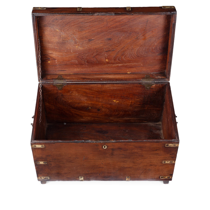 Interior View Of Brass Bound Teak Anglo Indian Military Chest With Original Fittings And Patina