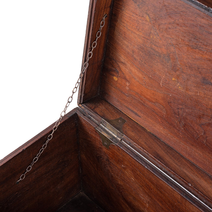 Chain Detail From Brass Bound Teak Anglo Indian Military Chest With Original Fittings And Patina