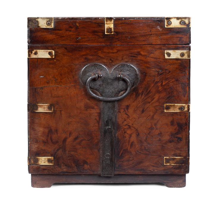 Side View Of Brass Bound Teak Anglo Indian Military Chest With Original Fittings And Patina