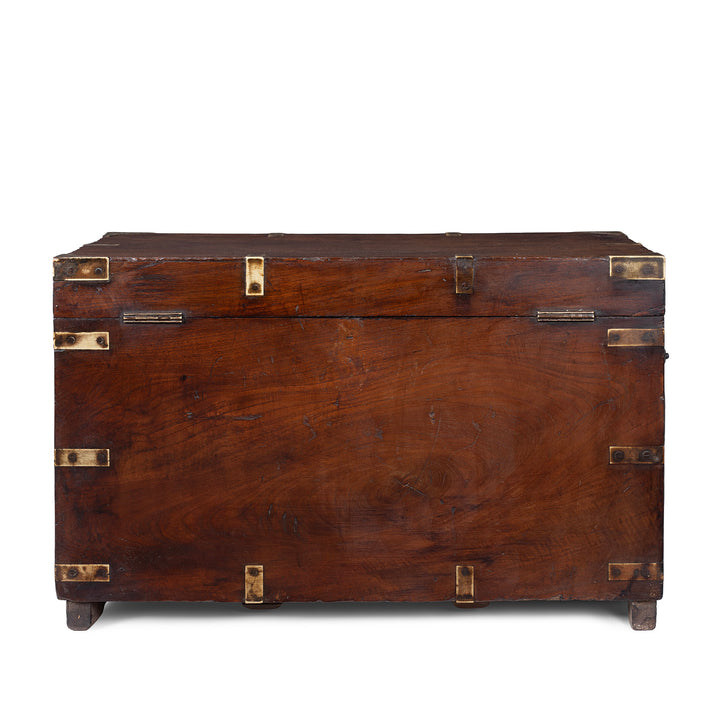 Back Of Brass Bound Teak Anglo Indian Military Chest With Original Fittings And Patina