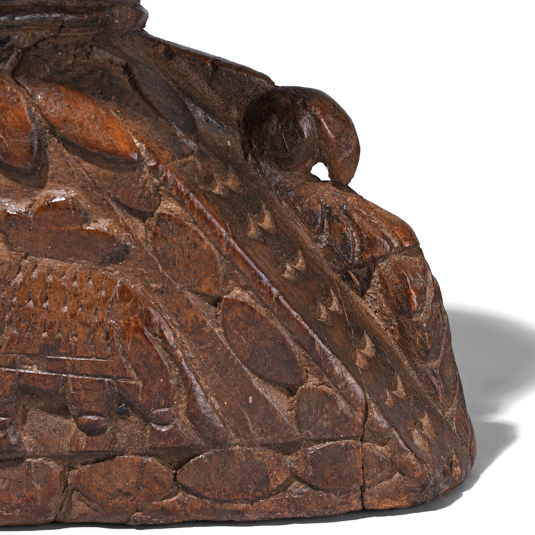 Parrot Detail From 19th Century Carved Indian Wooden Seed Drill With Elephant And Parrot Motifs | Indigo Antiques